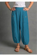 BB Style - Linnen broek zakken met knoop - Petrol