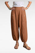 BB Style - Linnen broek zakken met knoop - Roestbruin