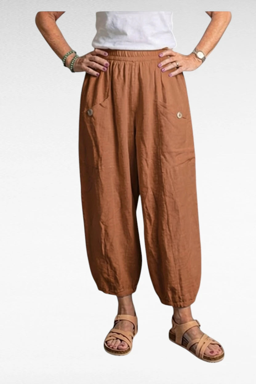BB Style - Linnen broek zakken met knoop - Roestbruin
