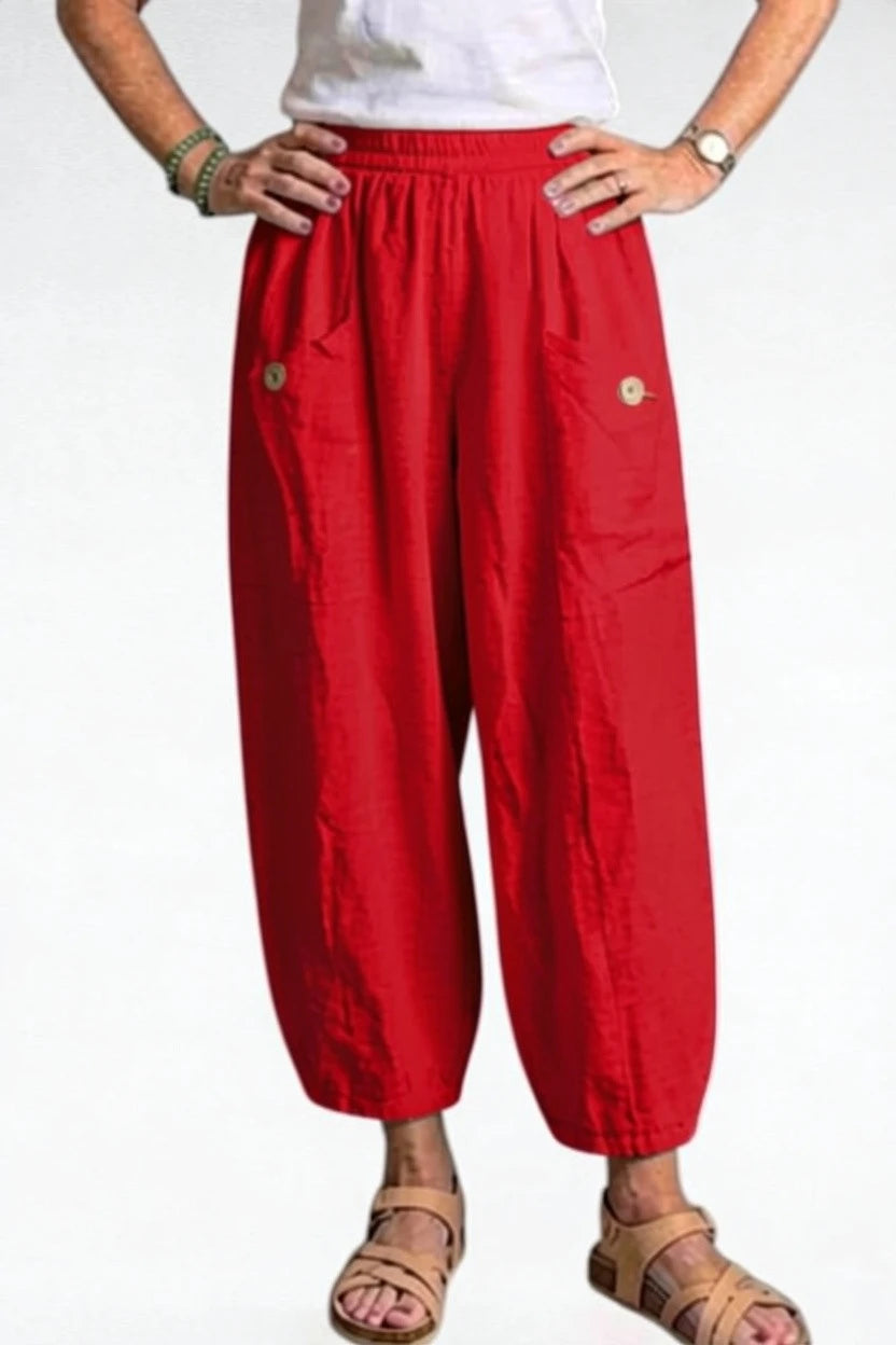 BB Style - Linnen broek zakken met knoop - Rood