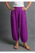 BB Style - Linnen broek zakken met knoop - Paars