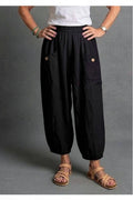 BB Style - Linnen broek zakken met knoop - Black