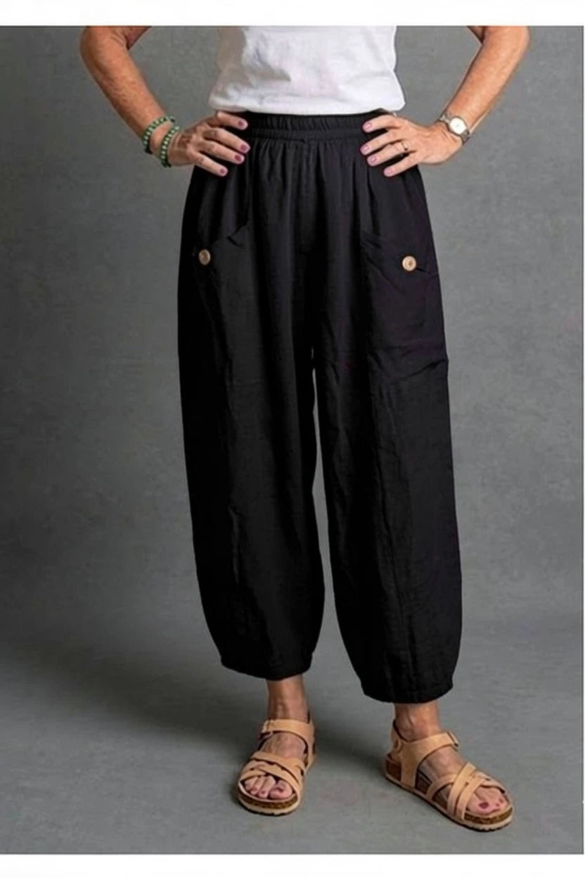 BB Style - Linnen broek zakken met knoop - Black