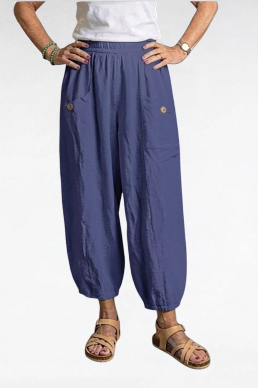 BB Style - Linnen broek zakken met knoop - Donkerblauw