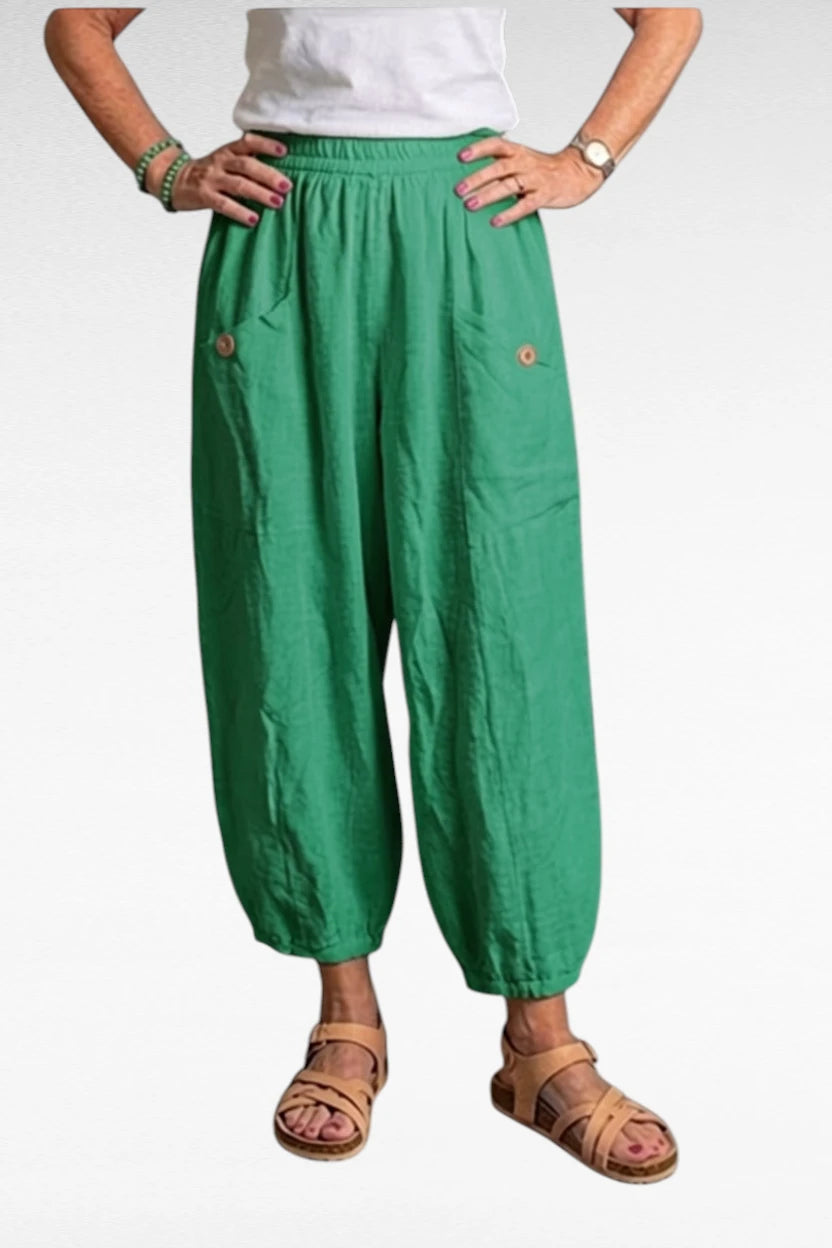 BB Style - Linnen broek zakken met knoop - Groen
