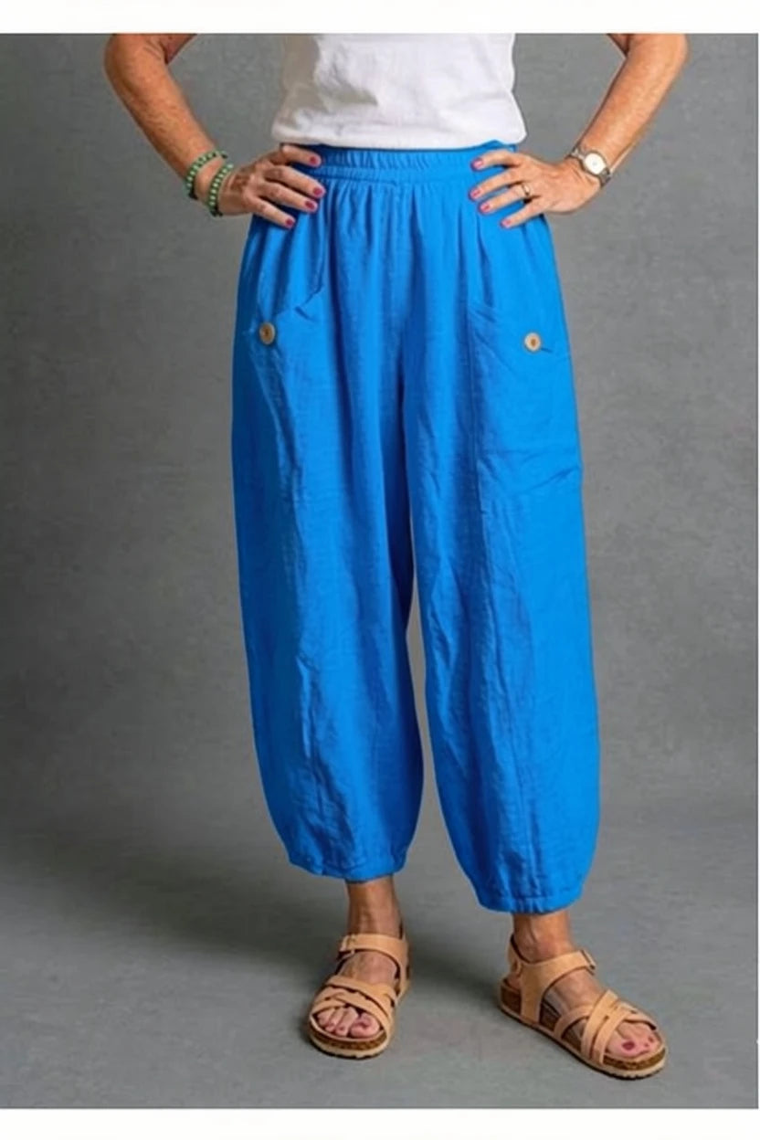 BB Style - Linnen broek zakken met knoop - Helder blauw