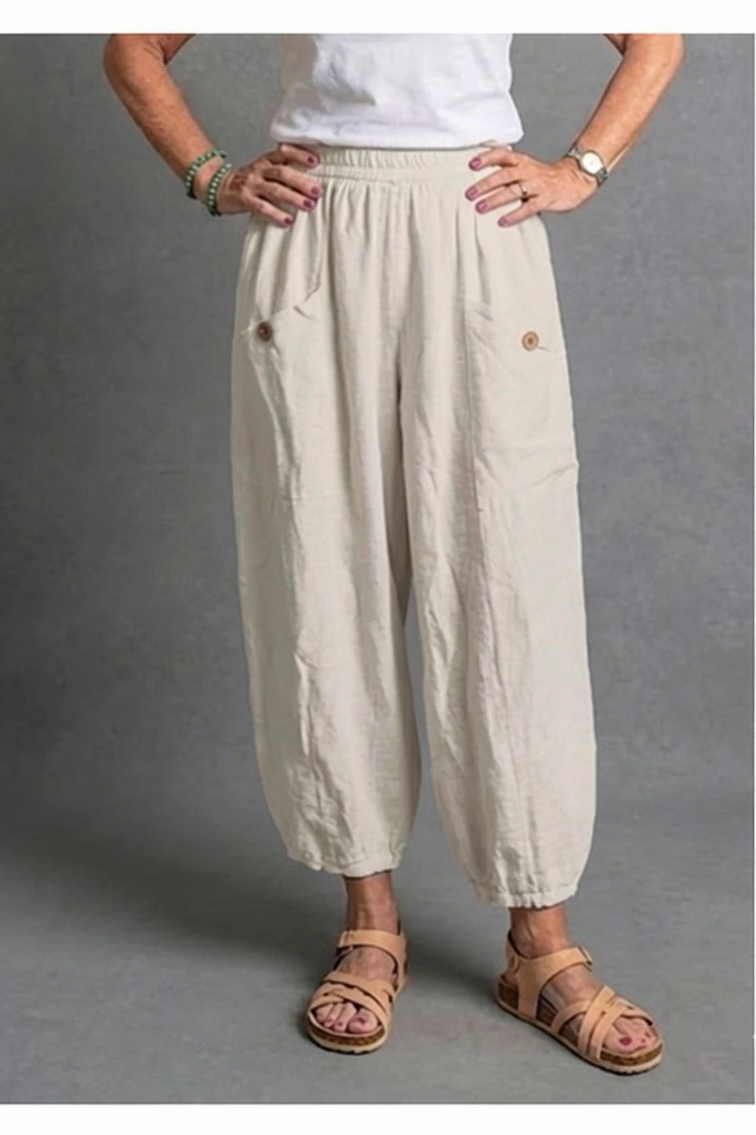 BB Style - Linnen broek zakken met knoop - Linen