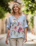 BB Style - Linnen blouse bloem - Zachtblauw