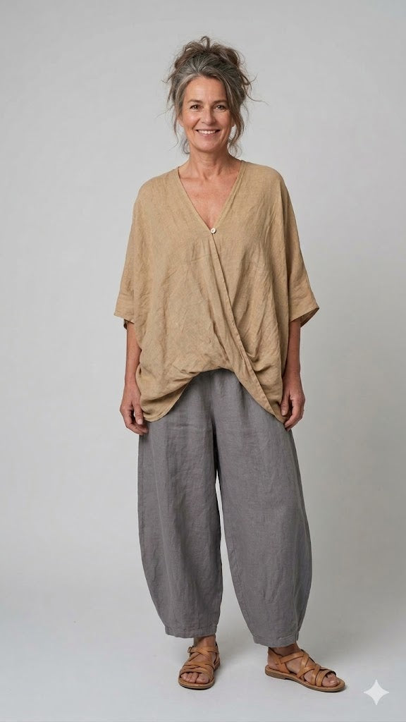 BB Style - Oversized Linnen "Cross over" blouse - Natural