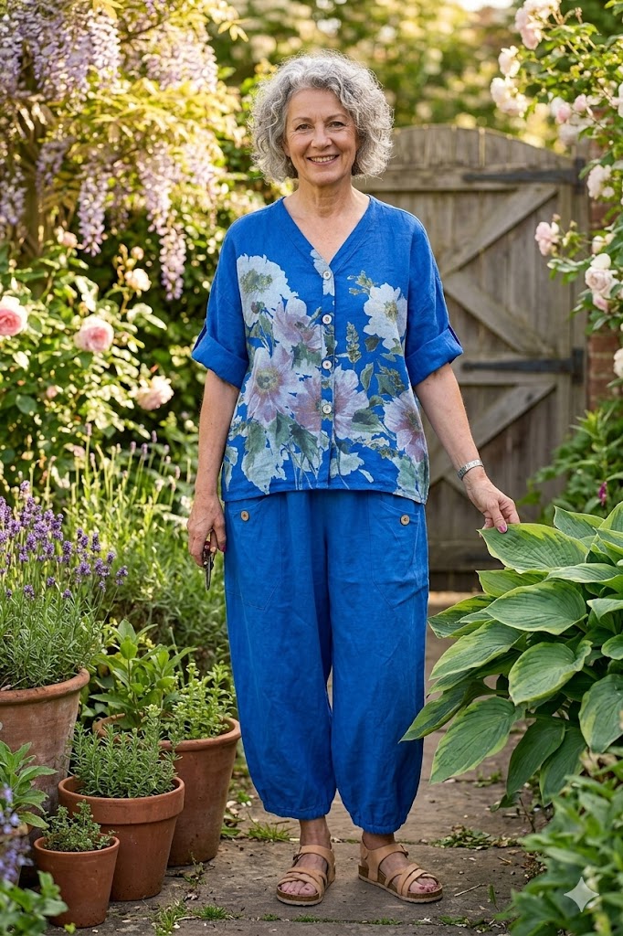 BB Style - Linnen blouse bloem - Kobalt