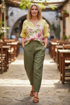 BB Style - Linnen blouse bloem - Zachtgeel