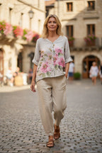 BB Style - Linnen blouse bloem - Zand