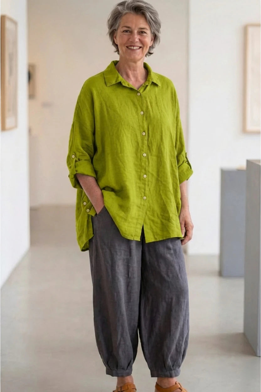 BB style -  Linnen Oversized blouse - Groen