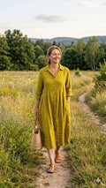BB style -  Linnen doorknoopjurk - Lime groen