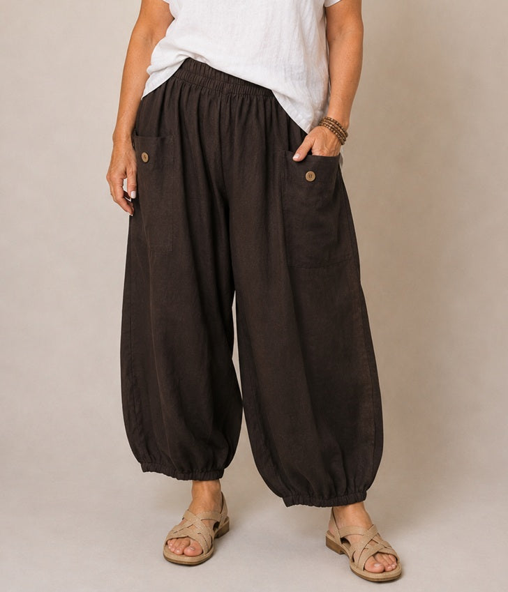 BB Style - Linnen broek zakken met knoop - Antracietgrijs