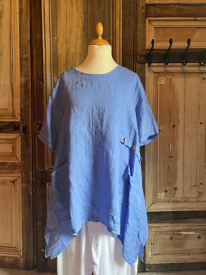 BB Style - Linnen tuniek knoop - Blauw