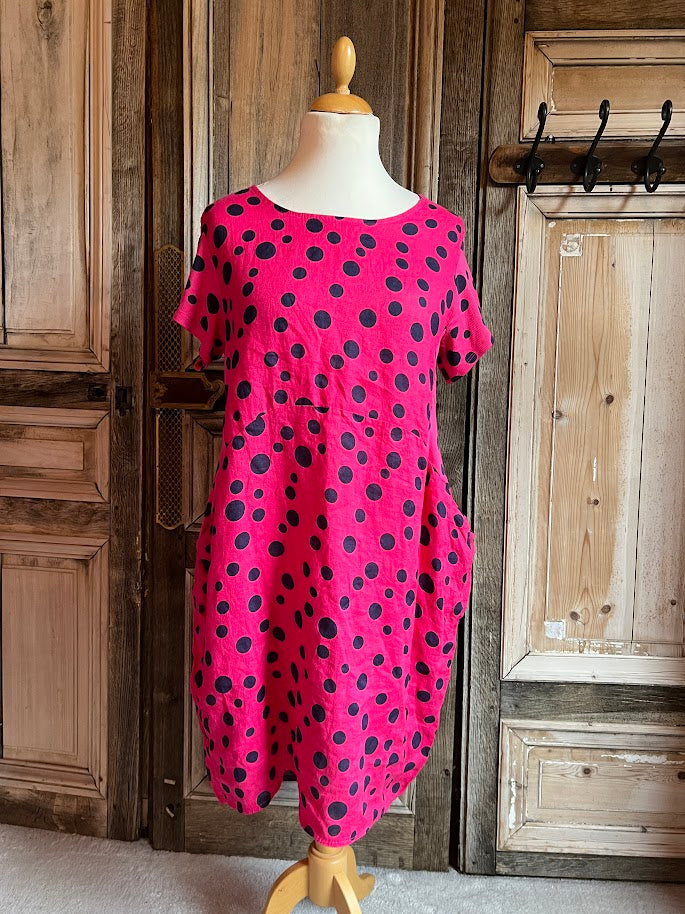 BB style - Linnen tuniek jurk met tricot inzet - Magenta