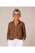 BB Style - Linnen  korte "Cross over" blouse - Chocoladebruin