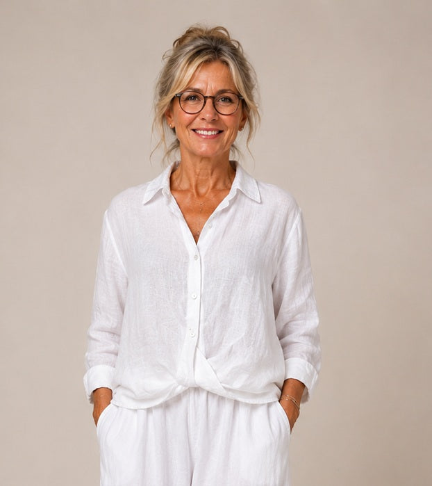 BB Style - Linnen  korte "Cross over" blouse - Wit