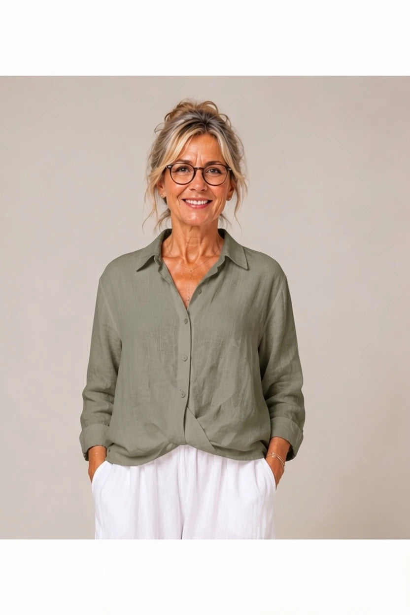 BB Style - Linnen  korte "Cross over" blouse - Taupe