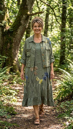 BB Style - Jurk met jasje Bloem - Salie groen
