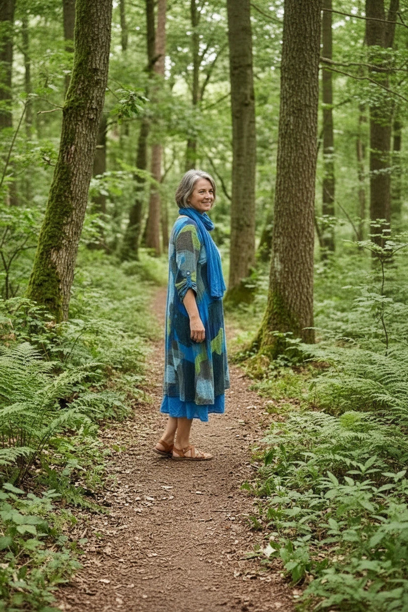 BB Style - Gelaagde jurk met Bijpassende Sjaal - Blauw