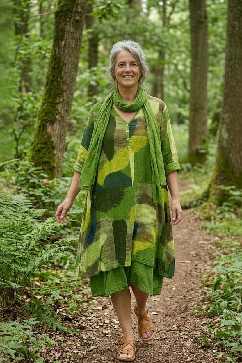 BB Style - Gelaagde jurk met Bijpassende Sjaal - Groen