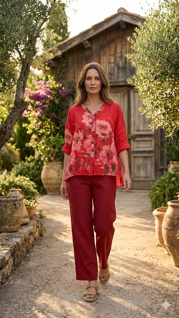 BB Style - Linnen blouse bloem - Rood