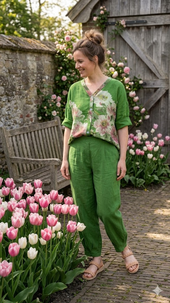 BB Style - Linnen blouse bloem - Groen