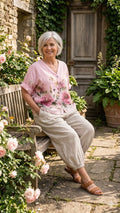 BB Style - Linnen blouse bloem - zachtroze