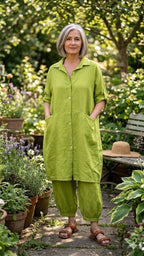 BB style -  Linnen blouse lang - Lime