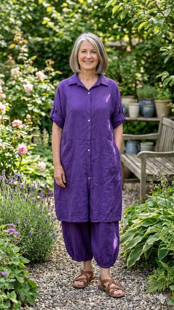 BB style -  Linnen blouse lang - Paars Groot