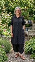 BB style -  Linnen blouse lang - Zwart Groot