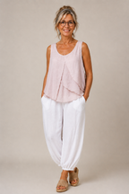 BB Style - Mouwloze Linnen lagen top met  ronde hals - Oudroze