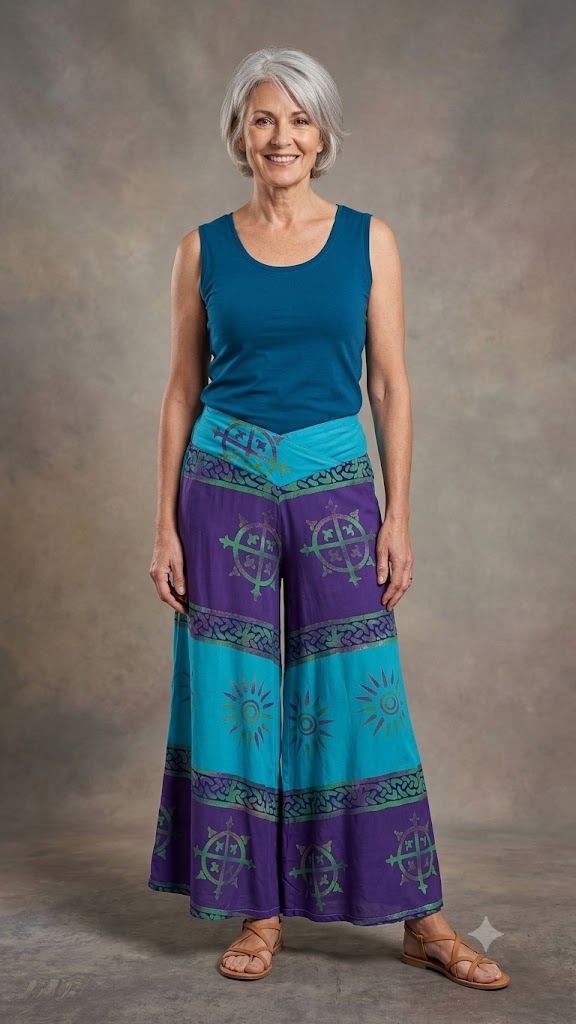 Billy B - Broek wijde pijpen paars turquoise