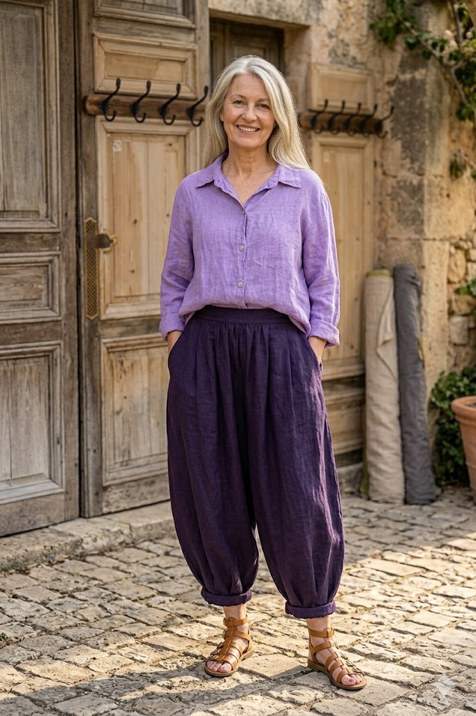 BB style Linnen blouse basic lila