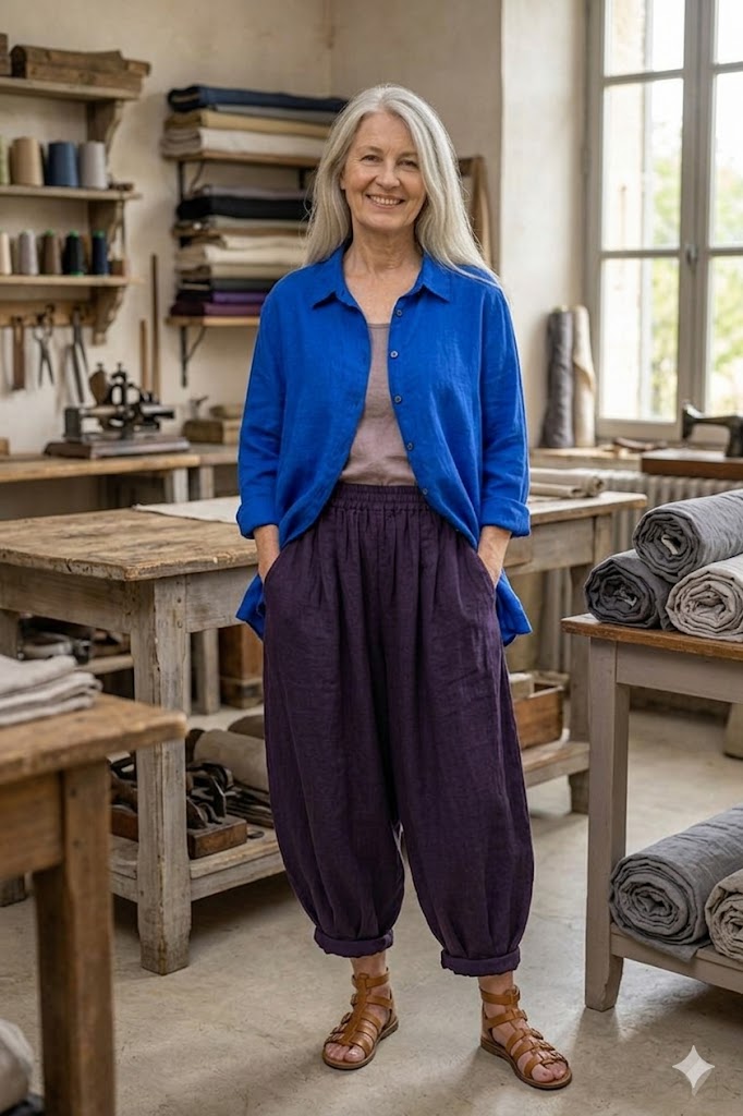BB style - Linnen blouse basic - Kobalt