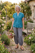 BlueBerry Italia - Blouse/Top linnen Turkooise - Maat XL