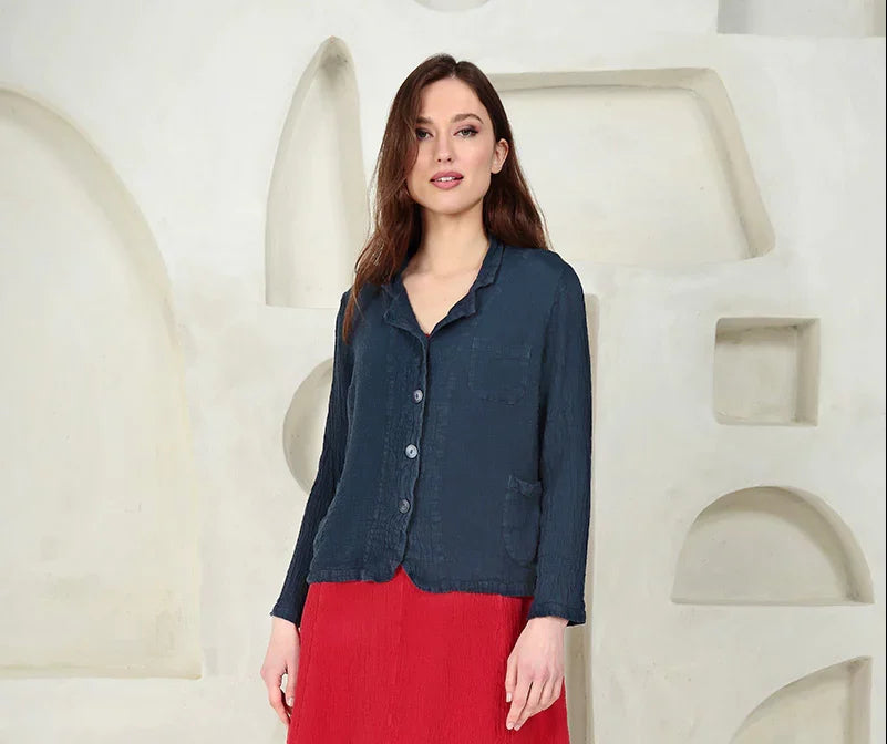 Grizas - Collar Blue Linen Jacket