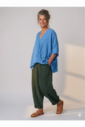 BB Style - Oversized Linnen "Cross over" blouse - Lavendelblauw