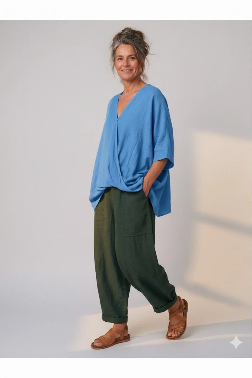 BB Style - Oversized Linnen "Cross over" blouse - Lavendelblauw