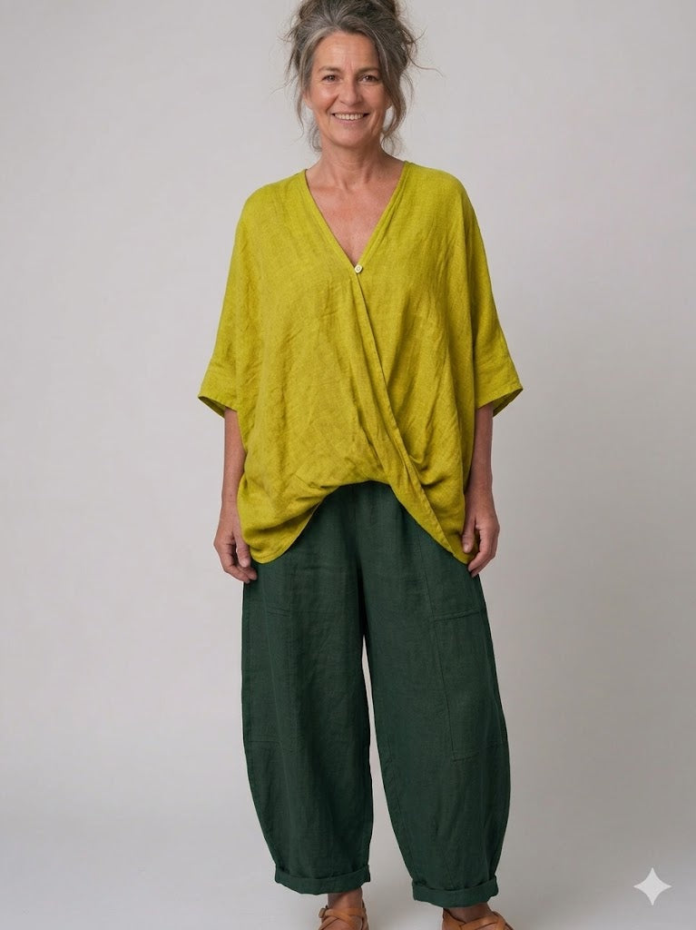 BB Style - Oversized Linnen "Cross over" blouse - Lime