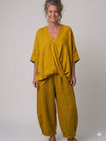 BB Style - Oversized Linnen "Cross over" blouse - Mosterd