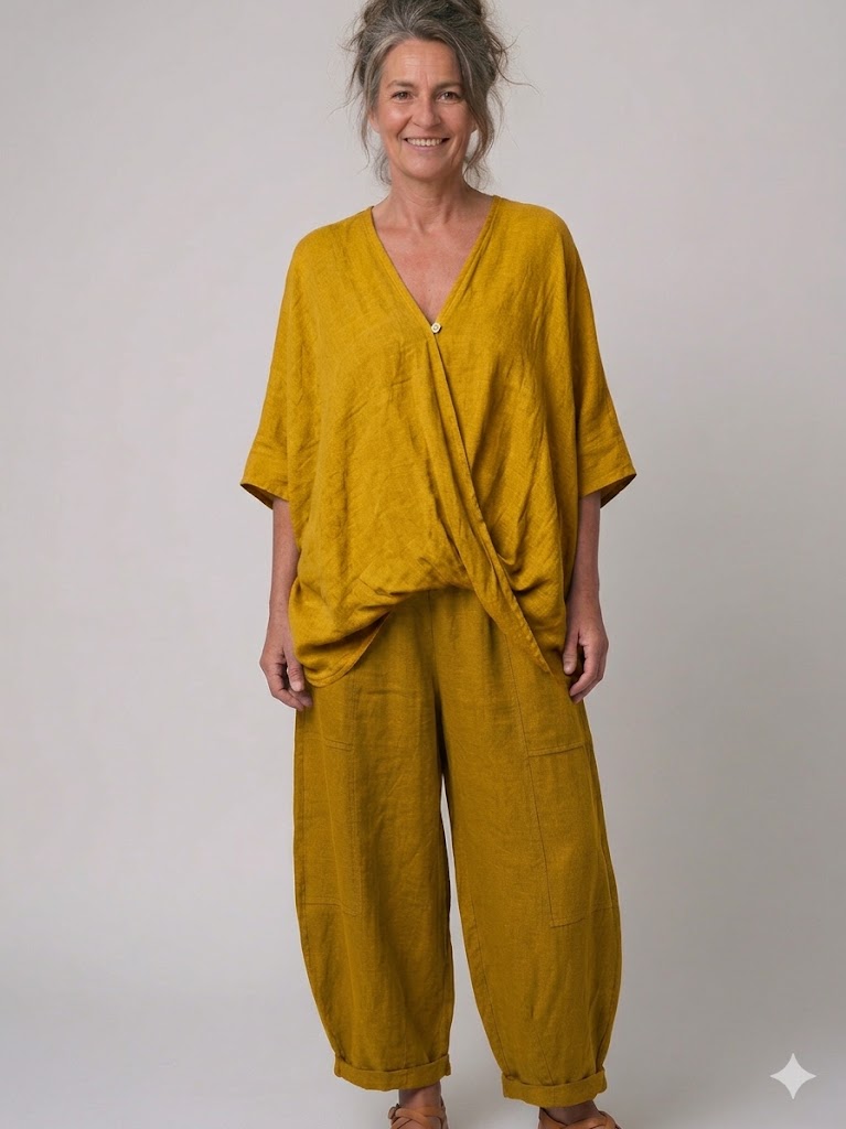 BB Style - Oversized Linnen "Cross over" blouse - Mosterd