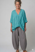 BB Style - Oversized Linnen "Cross over" blouse - Petrol/Turkoois