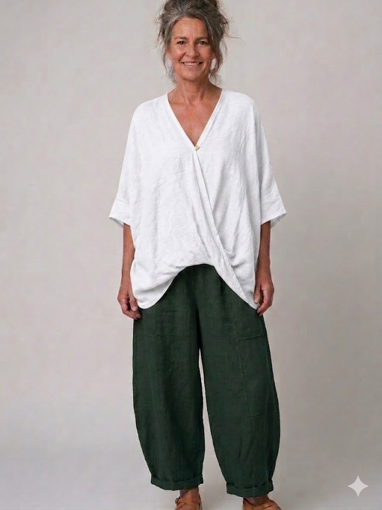 BB Style - Oversized Linnen "Cross over" blouse - Wit