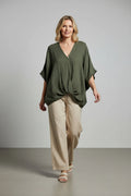 BB Style - Oversized Linnen "Cross over" blouse - Olijf groen