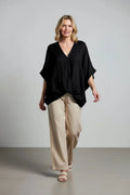 BB Style - Oversized Linnen "Cross over" blouse - Black