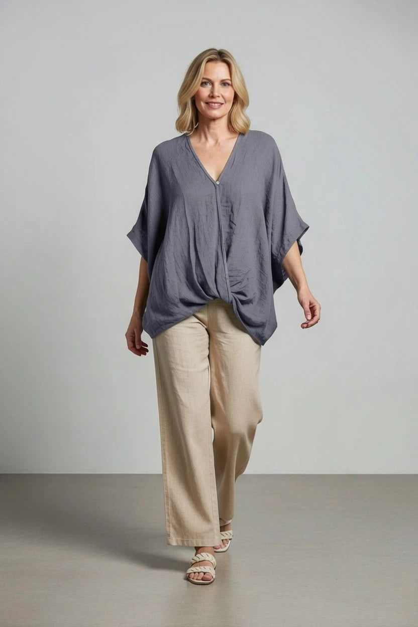 BB Style - Oversized Linnen "Cross over" blouse - Grijs
