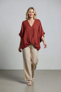 BB Style - Oversized Linnen "Cross over" blouse - Roest